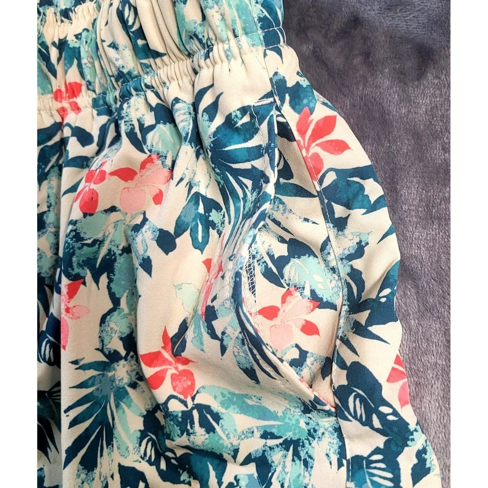 Ocean Coast Floral Hawaiian Print Womens Lined Swim Trunks‎ Shorts Size 2X